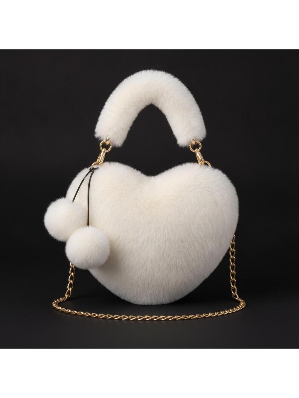 White Plush Heart Crossbody Bag Coquette Kawaii Purse